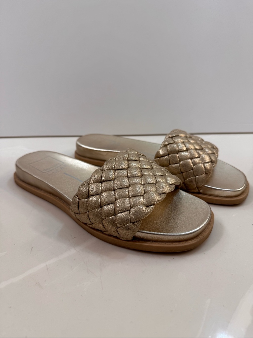 Dolce Vita Grazie Metallic Braided Stella Suede Slide Sandals - Gold